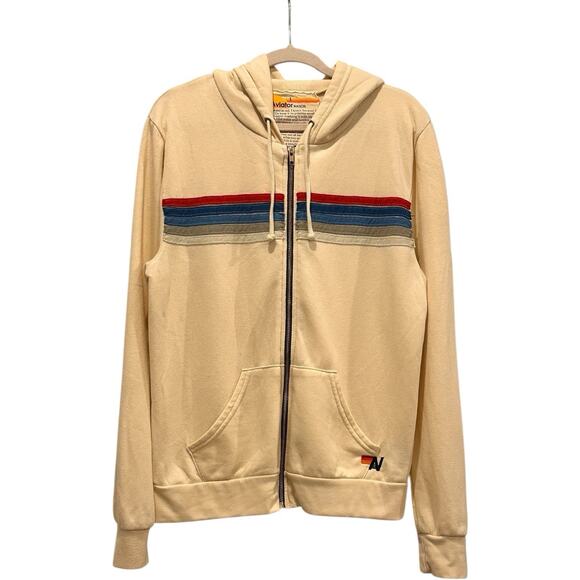 Aviator Nation 5 Stripe Vintage White Hoodie Unisex Size L Full Zip - Picture 2 of 10
